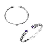 AB-9031-AM Sterling Silver Bracelet With Amethyst Q. Jewelry Bali Designs Inc